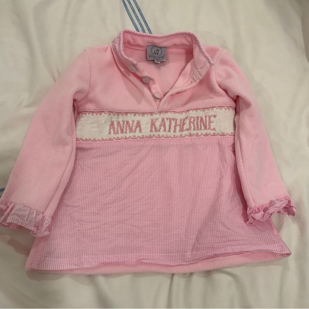 “Anna Katherine” Monogram Little Lamb Co Pink Pullover US Size 5